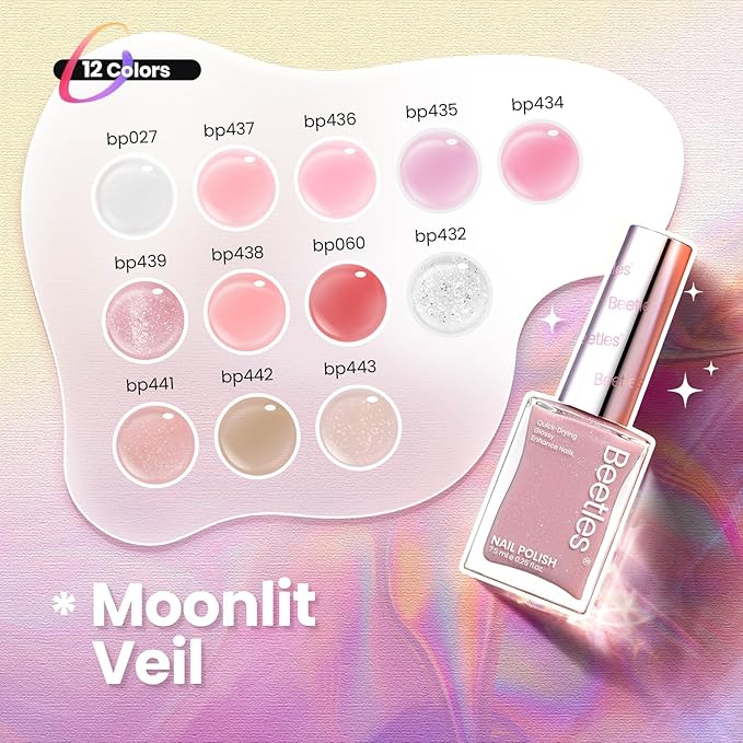 Beetles Nail Polish Set - 12 Colors Jelly Pink Quick Dry Nail Polish Glitter Air Dry Serenely Chic Fingernail Polish DIY Valentines Nails Art Set Home