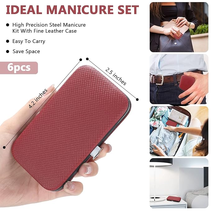 Geosar 12 Sets Manicure Set Nail Clippers Pedicure Kit 8 in 1 Grooming Stainless Steel Kits Nail Care Tools with Travel Case for Employee Coworker Teachers Nurse Gifts(Wine Red)