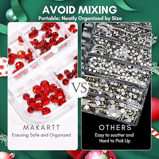 Makartt Red Nail Rhinestones Flatback Rhinestones Multi-Size Round Crystal Glass Nail Charms Diamonds Nail Jewels for DIY Crafts Makeup Nail Art Supplies Accessories Christmas Gift