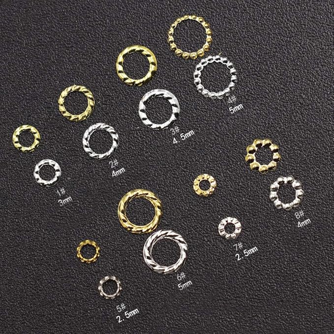 Kamas 1000Pcs Gold Hollow Hemp wreath Nail Art Decorations ring patch nail rivet Metal diy Tips Manicure Charms Nail jewelry Accessory - (Color: 4-5mm-Silver)