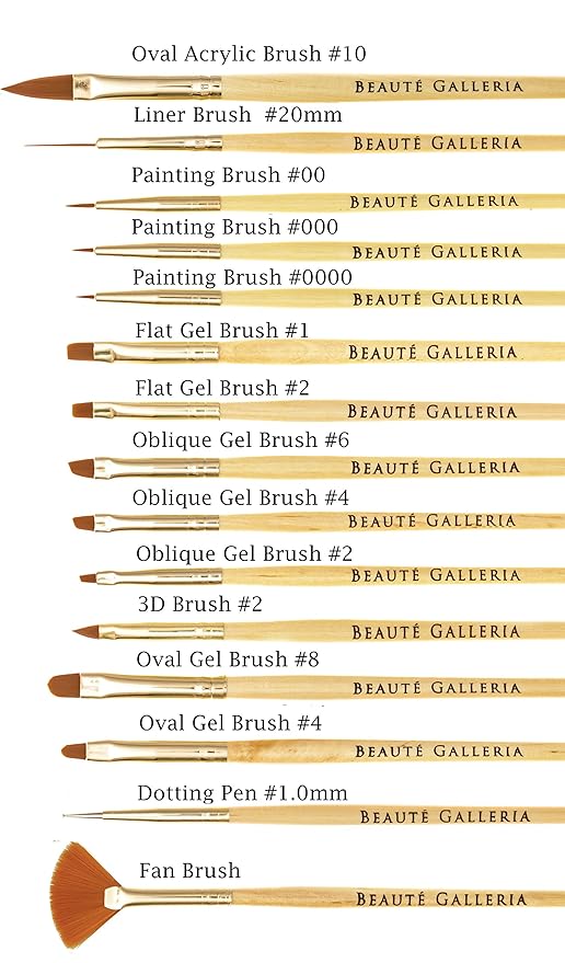 Beaute Galleria 15 Pieces Nail Art Brush Set for Detailing, Striping, Blending, One-Stroke Nail Art with Gel Brushes, Painting Brushes, 3D Brush, Dotting Tool, Fan Brush and Liner