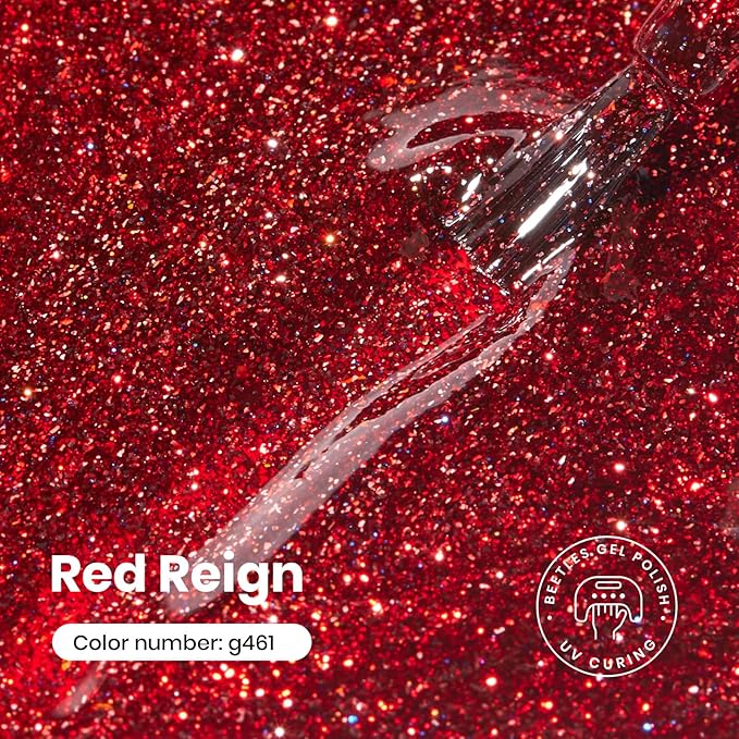 Beetles Red Glitter Gel Nail Polish - Wine Red Shimmer Gel Polish 1Pcs 0.5Oz 15ml Soak Off UV LED Long Lasting Glossy Manicure for Valentine Nail Art and DIY