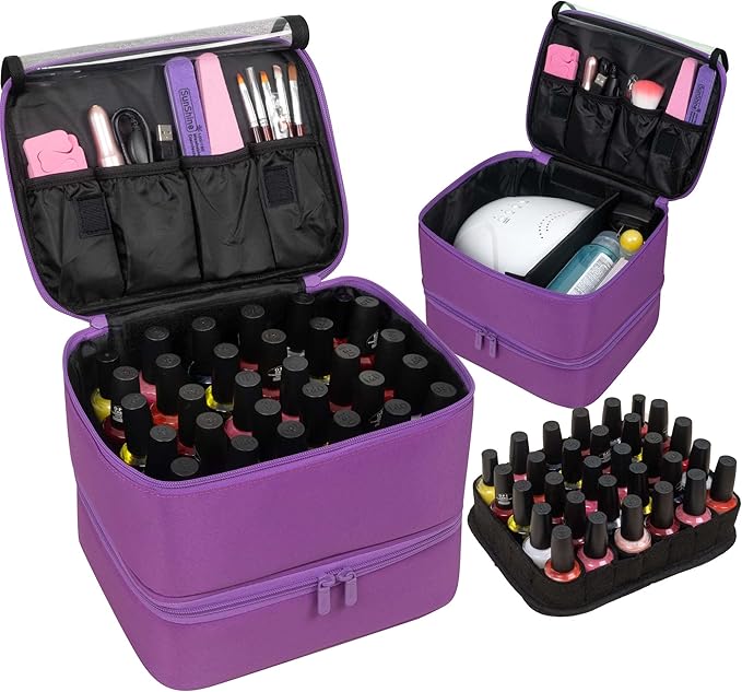 ButterFox Nail Polish Carrying Case Bag Storage Organizer, Fits up to 60 Nail Polish Bottles, Pockets for Manicure Accessories - Purple