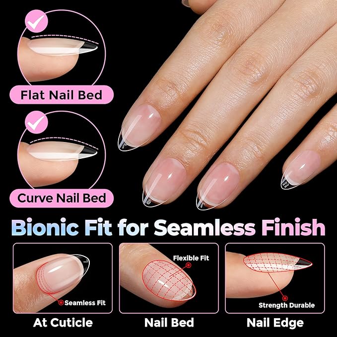 UNA GELLA Short Almond Nail Tips 15 Sizes 300PCS Pre-Etched Soft Gel Clear Nail Tips Easy DIY Salon Short Almond Press On Nails Snug Fit Acrylic Fake Tips Extensions Long-Lasting Hold