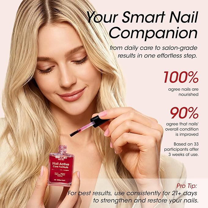 Gellen Pro Bio Active Glow Nail Polish One Step Ridge Filler Nails Concealer & Strengthener with Hexanal B5 Calcium & Grape Seeds Oil for Healthier Nails, Ultra-Glowy Shine, Vegan & Cruelty-free