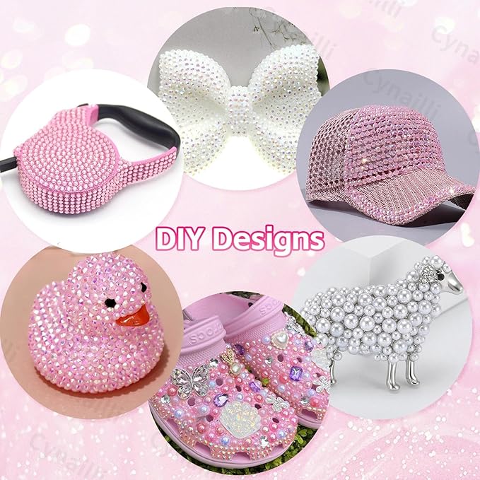 15 Grids Pearls and Resin Rhinestones for Crafting, Pink Colors White Bedazzling Gems Kit, Jelly Resin Rhinestones for Nails Face Eyes Makeup Crafts DIY Tumblers Bottles