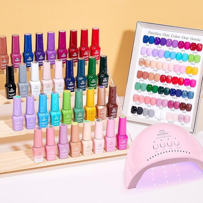 Beetles Gel Nail Polish Kit with U V Light - 35 Colors 68 Pcs Valentines Gel Polish Set One Color One Bottle Seasonal Whispers Nails Kit with Top Base Coat Beauty Must Have DIY Salon Gifts for Women