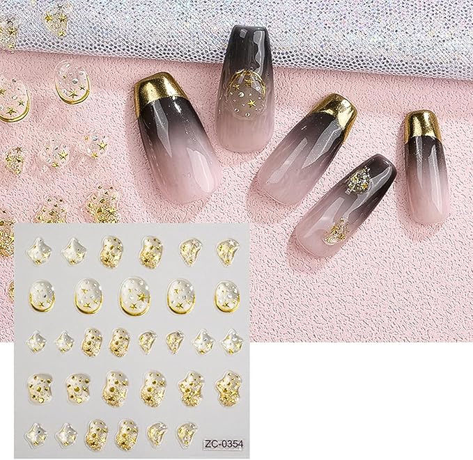 5D Gold Embossed Nail Art Stickers Crystal Soft Glue Irregular Geometric Frames Nail Stickers Sliver Hollow Designs Nail Decals Supplies Self Adhesive Stickers DIY Acrylic Nail Accessories