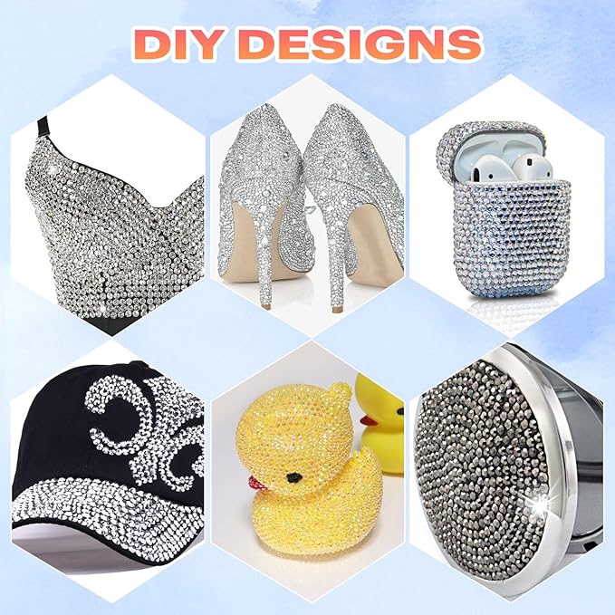 22300Pcs Silver White Rhinestones for Bedazzling, Mix Sizes Jelly Bedazzling Resin Gems, White Gems Bedazzling Kit for Crafting, Flatback Rhinestones for Nails Face Makeup Crafts Tumblers