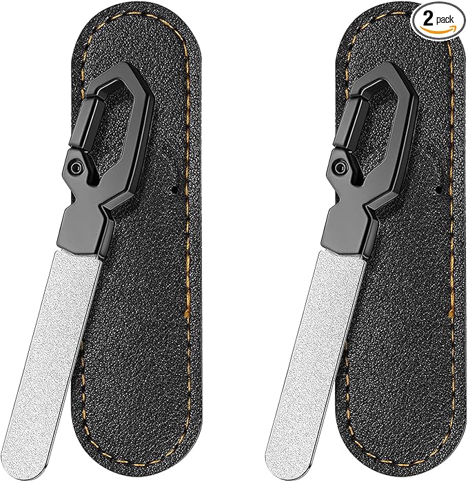 Metal Nail File with Keychain Handle, Stainless Steel Double-Sided Grit Fingernail File with Leather Case, Portable Nail Filer for Home, Travel & Gift Use