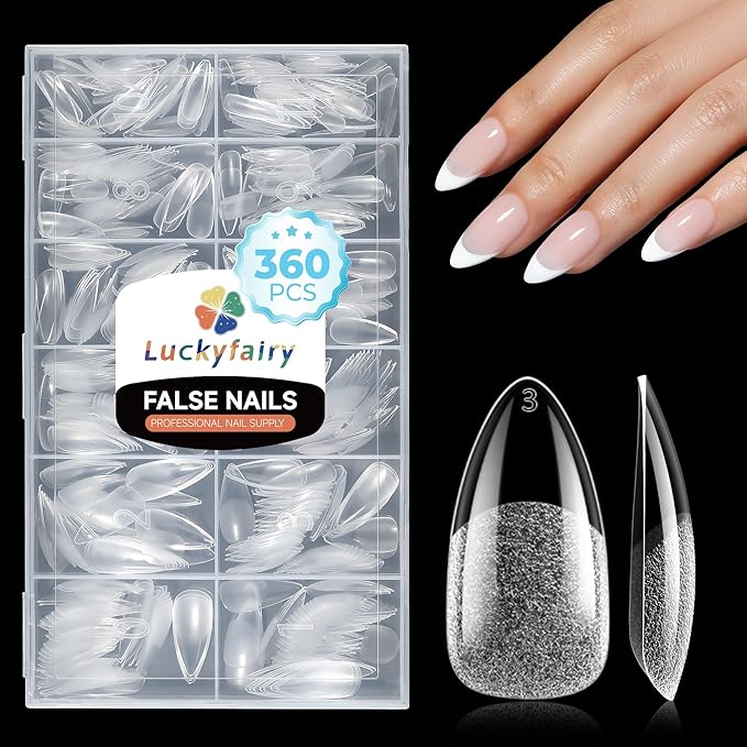Almond Gel Nail Tips: 360pcs Pre-Shaped Medium Nail Tips Almond Shape Acrylic Fake Nails Half Matte Full Cover Press On Nails for Extension Home DIY Salon 12 Sizes