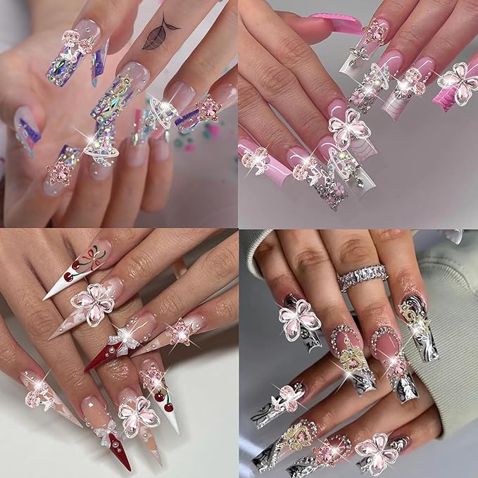 24PCS Nail Charms Y2k Alloy Nail Art Rhinestone Charms 3D Heart Star Sailor Moon Nail Charms with Rhinestones Cherry Nail Gems Shiny Jewelry Nail Decorations Supplies A