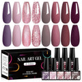 MTSSII 8 Colors Gel Nail Polish Set, Fall Colors Nude Pink Burgundy Glitter Brown Gel Polish Set Long-Lasting Uv Lamp Cured Soak off Nail Art Kit for Home Nail Salon