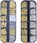 Gold Silver 3D Nail Charms, 2Boxes 24Grids Bow Star Nail Gems Nail Studs,Punk Metal Alloy Rivet Stickers Bowknot Nail Art Decorations Accessories for Nail Art Design DIY Crafts (Gold Silver F)