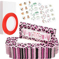 74PCS Press on Nails Packaging Box Set Includes 35PCS Empty Nail Package Box 35PCS White Background Paper 1 Double Sided Tape and 3 Thank You Stickers for Press on Nail Business (Pink Leopard)