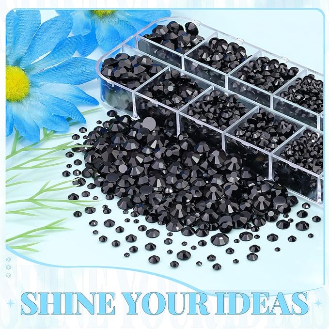 6000Pcs Resin Rhinestones for Bedazzling with 3Pcs B7000 Jewelry Glue, 1 Box Black Flatback Rhinestones for Crafting Crafts DIY, Crystals Gems for Clothing Shoes Tumblers Nail Art Makeup