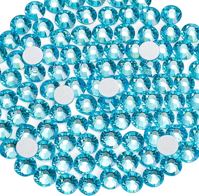 2880pcs Flat Back Rhinestones Glitter Round Crystal Gems Glass Rhinestones for Crafts Nail Art Clothes Shoes DIY Decorations, Aquamarine, SS6, 1.9-2.1mm