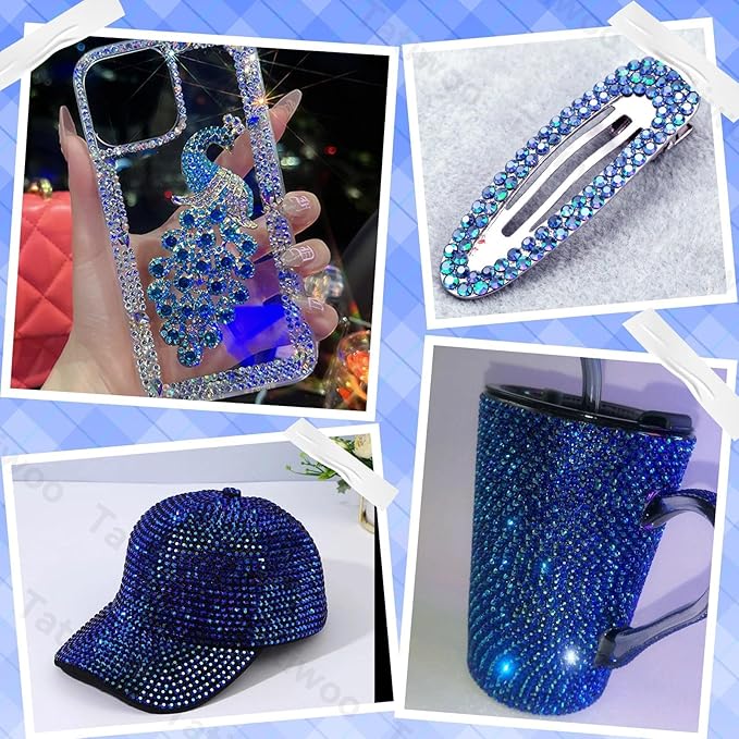 20000Pcs Black Blue AB Flatback Jelly Resin Rhinestones for Bedazzling, Mix Sizes Crystal Rhinestones Gems, Black Blue AB Gems Bedazzling for Crafting DIY Face Makeup Crafts Tumblers
