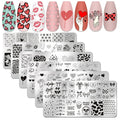 SILPECWEE 6 Pieces Valentine's Day Nail Stamp Nail Stamping Plate Holiday Heart Nails Design Nail Stencils Nail Art Template Nail Polish Stamp Tools Nail Art Accessories for Acrylic Nails