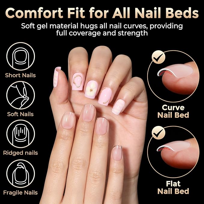 Square Nail Tips: 504pcs Soft Gel Extra Short Press on Nails, 12 Sizes XS Full Cover Clear XXS Extra Small Square Gel Nail Tips for Nail Extension DIY Home