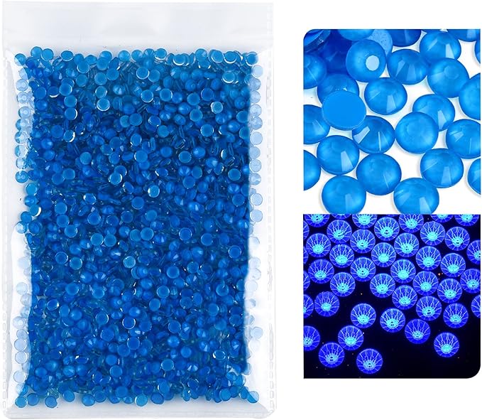 Blinginbox Flatback Rhinestones Round Gems, 1440pcs Luminous Series Glass Stones Neon Gems Non Hotfix Crystal Rhinestones for Nail Charms Crafts Clothes Tumblers,New Blue Neon,SS16.
