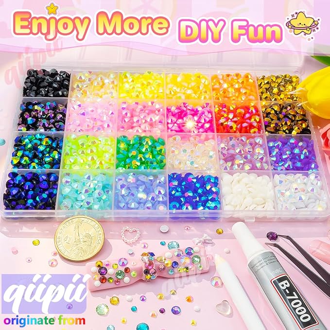 24 Color 6mm Jelly Resin Rhinestones for Bedazzling Crafting SS30 Flatback Stones Colorful AB Gems Diamonds Charms for Nails Face Eyes Makeup Tumblers Bottles DIY Crafts Clothes Shoes Phones