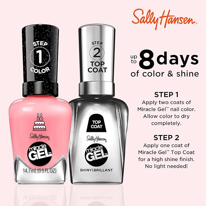 Sally Hansen Miracle Gel Salon Quality Nail Polish | Gel-Like Formula, Two-Step System, No UV Light Needed, Long Lasting | Opaque, Glossy | 341 Pink an Outfit | Classic Pink Nail Color