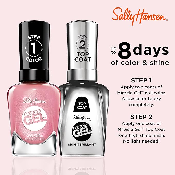 Sally Hansen Miracle Gel Salon Quality Nail Polish | Gel-Like Formula, Two-Step System, No UV Light Needed, Long Lasting | Opaque, Glossy | 250 Shell Yeah | Light Pink Nail Color