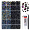 2 Styles Solid Black +Black AB Flatback Pearls w B7000 Glue for Bedazzling Crafting 3mm-10mm Half Round Beads Gems Bedazzler Kit for Nails Face Eyes Makeup Tumblers Bottles Crafts Shoes Phones