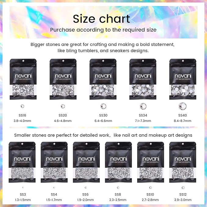 Novani Crystal Rhinestones, Flatback Loose Gemstones 1440pcs Glass Rhinestones for Clothes Shoes Crafts Makeup Nail Art and DIY Decorations(SS6, Crystal Clear)