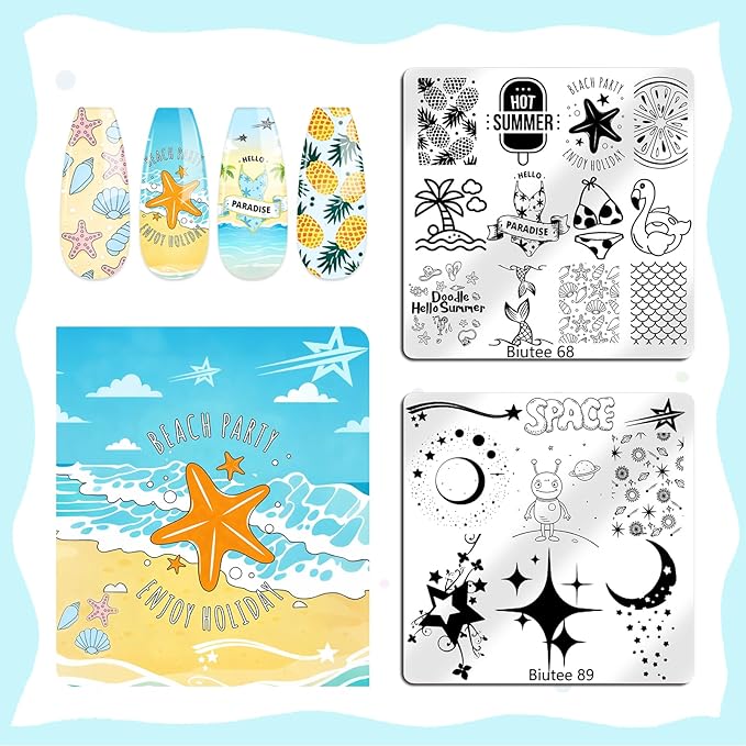 Biutee Nail Stamping Plates Set 16PCS Nail Stamper Kit with Nail Stamper, Scraper & Storage Bag Nail Art Stamping Plates Butterfly Star Flower Leaf Bowknot Design Nail Stamping Kit
