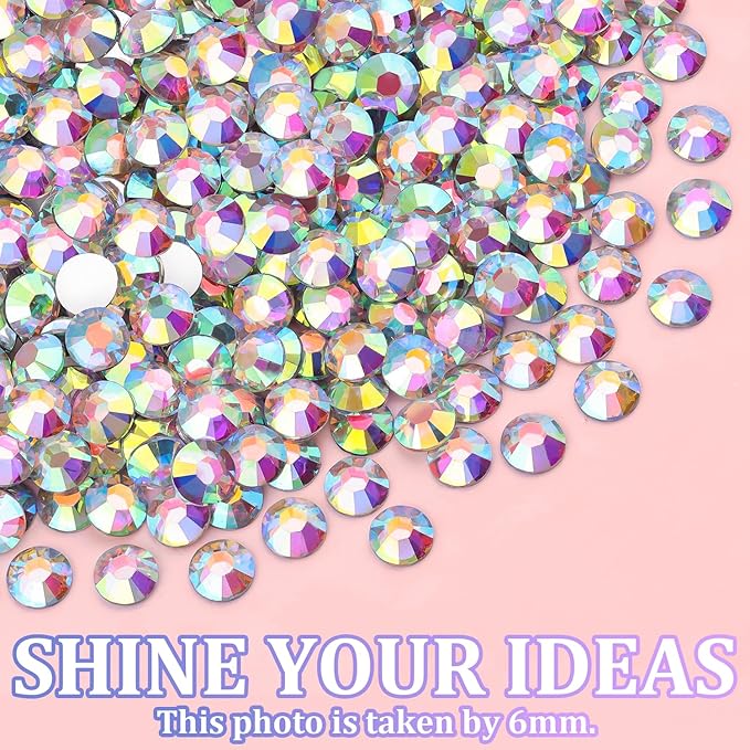 25000Pcs Resin Rhinestones with Tweezers for Bedazzling, AB 2-6mm Mixed Sizes Crystal with 3Pcs 10ml B7000 Jewelry Glue for Nail Art Makeup