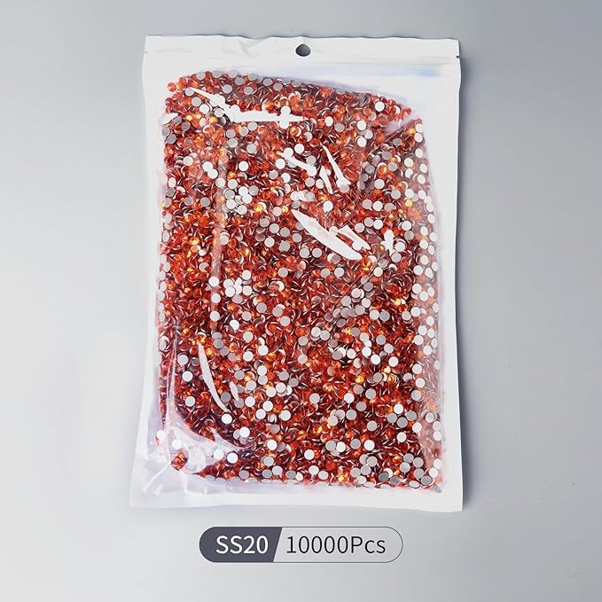 2000PCS Orange Rhinestones Bulk, Flat Back Crystal Glass Stone Round Gems,SS30, 6.4-6.6mm