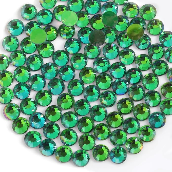 Beadsland 1440pcs Flat Back Crystal Rhinestones Round Gems for Nail Art and Craft Glue Fix, Aurora Green, SS6, 1.9-2.1mm