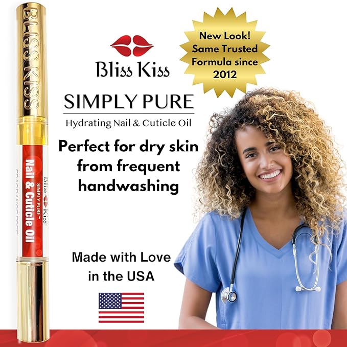 Bliss Kiss | Fragrance Free 4 Nail Oil Cuticle Pens w/Vitamin E & Jojoba⏤Nail Strengthener Nail Growth and Strengthening Serum for Brittle, Peeling, Breaking, Thin nails