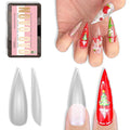 NOVO OVO Long XL Sharp Stiletto Pointed Nail Tips Press on, Extra Long Soft Gel Double Matte Clear Fake Nail Extension, Full Cover False Nails for Acrylic, for Salon DIY x 16 Sizes 224 pcs