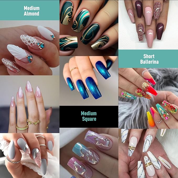 Soft Gel False Nail Tips 3 Styles Kit - Medium Almond, Square and Ballerina, 360PCS Pre-shaped Half Matte Full Cover Acrylic Nail Tips, Nail Extension DIY Manicure Salon Home, 12 Sizes,BlueZOO