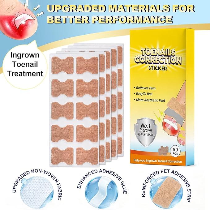 Ingrown toenail treatment，Breathable toenail correction patch, 50-piece package, can quickly repair toenails, using high-viscosity-grade glue, not easy to fall off, and easily solve toenail problems.
