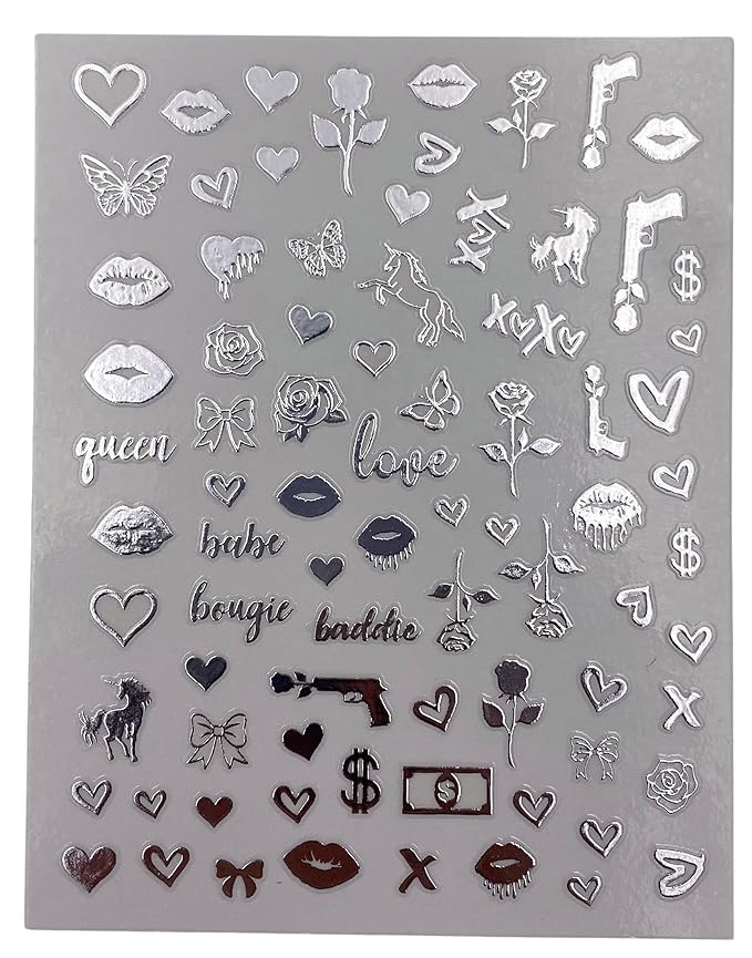 Impressed 5 Sheets Luxury Nail Art Stickers 500+ Silver Customized Nail Decals for Fake Nail Charm Design Decoration and Salon Nails Accessories (Urban Silver)