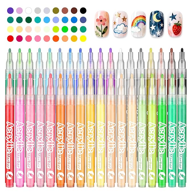 36 Colors Nail Art Pen Set,3D Acrylic Nails Art Markers Pens,Quick Dry Nail Doodle Pens for Home & Salon DIY Nail Art （1.0 mm Pen Nib）