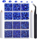 NCB Hotfix Iron on 8000pcs Crystal Rhinestones Round Gem for Crafts Decoration DIY Jewelry Making with a Tweezers and 2 Picking pens (Sapphire, 6Sizes SS4-SS30)