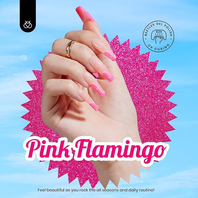 Beetles Hot Pink Gel Polish Set - 6 Colors Pink Gel Nail Polish Rose Red Nails Kit Nail Polish Collection Pink Glitter Gifts for Women Soak Off Uv Nail Lamp Manicure Kit