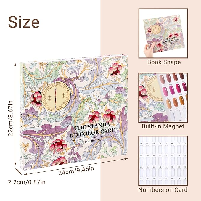 Segbeauty 120 Nail Colors Chart Display, Nail Polish Organizer Swatches Cardboard with 120 False Nails Tips, Salon Nails Gel Polish Color Card Book Swatches Stick Supplies Showing Board Tool