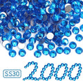 2000PCS Capri Blue Rhinestones Bulk, Flat Back Crystal Glass Stone Round Gems,SS30, 6.4-6.6mm