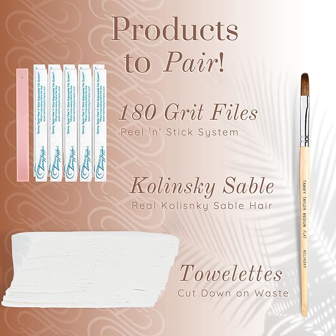 Tammy Taylor Bond It Acrylic Nail Primer Pro Kit | Acid Free Bond-It + Towelettes (100pk) + Long Lasting 180g Washable Zebra File (Big) + Plastic Manicure Brush