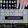 HNUIX Nail Rhinestones - 4550pcs Crystal AB, Multiple Shape Gems, Flatback Rhinestones, with Kit and Glue Gel, for Nail Art