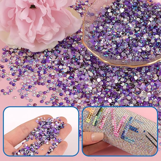 4500Pcs Flatback Rhinestones for Crafts, 3mm Purple Crystals Rhinestone, Resin Flatback Glitter Gems Nail Diamonds Rhinestones for Clothes Accessories DIY