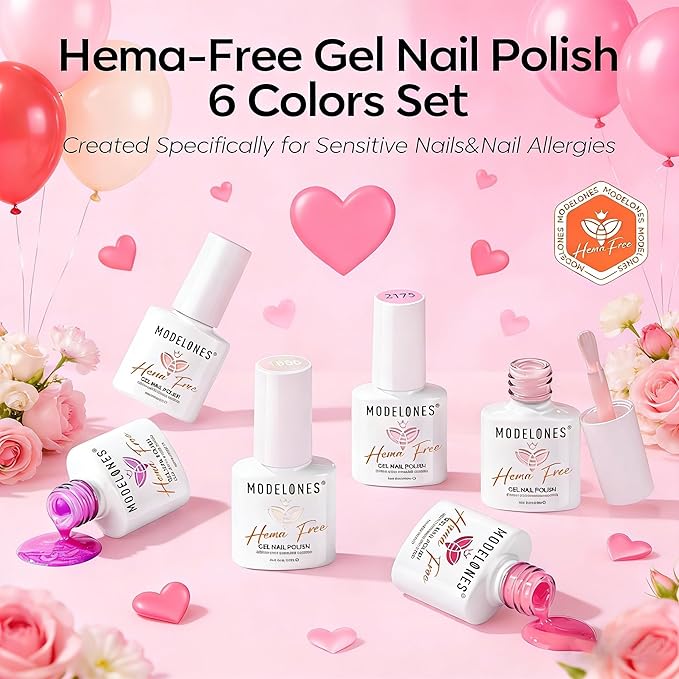 modelones Pink Gel Nail Polish Set,Hema-Free Light Pink White Hot Pink Gel Polish Kit Magenta Purple Shimmer LED 6 Colors 2026 Spring Easter Nail Art Gift Salon DIY Starter Kit