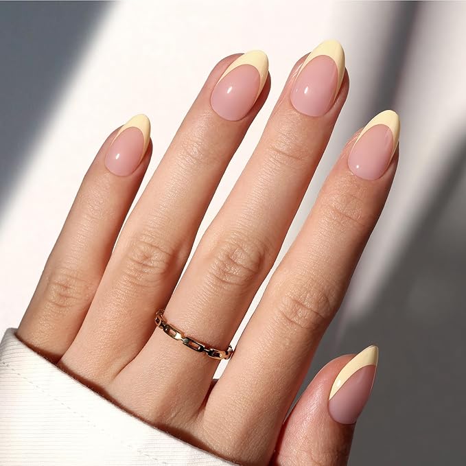 Beetles Yellow French Tips Press On Nails, Pastel Spring Press On Nails Short Almond 160 Pcs, Yellow Fake Nail Tips Soft Nail Gel False Nails Art DIY For Women