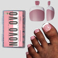 NOVO OVO Fake Toe Nail Tips Press on, French Tip Soft Gel Toenail Extension, BERRY PINK Square Round Pre-applied Tip Primer & Base Coat, Full Cover Matte False Nails for DIY x 15 Sizes 360Pcs